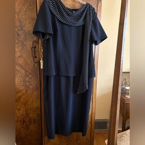 Megan Lee size 16w dark blue dress attached scarf versatile all seasons